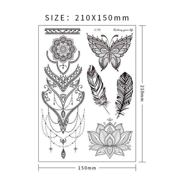 Tatouage temporaire fleur noire, autocollant Sexy pour femmes et filles, autocollant étanche, nouveau motif au henné indien