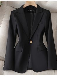 Blazer formel noir femmes bouton unique à manches longues costume manteau col cranté veste d'affaires dames bureau Blazers vêtements d'extérieur 240305