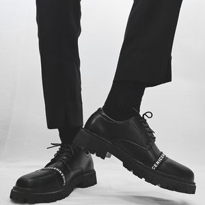 Zwart formele zakenschoenen heren trouwjurk schoenen echt lederen dikke hak handgemaakte oxfords mannelijk