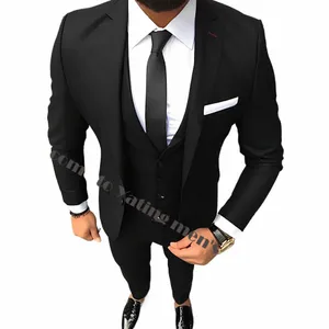 Zwarte Formele mannen Jasje Broek Vest 3 Delige Set Busin Kantoor Outfit Bruiloft Bruidegom Tuxedo voor Mannelijke Elegante pak t2h9 #