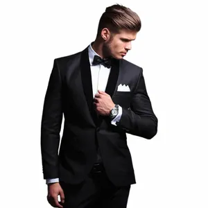Zwart Formele Herenpakken Sjaal Revers Single Breasted Elegant 2-delig Jasje Broek Slim Fit Luxe Outfits Blazer Prom Party Set 34yp #