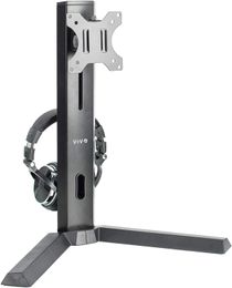 Black Freestanding Single Monitor Mount, Pro Gaming Desk-standaard met hoofdtelefoonhouder, hoogte verstelbare mount voor 1 scherm tot 32 inch (stand-v101F)