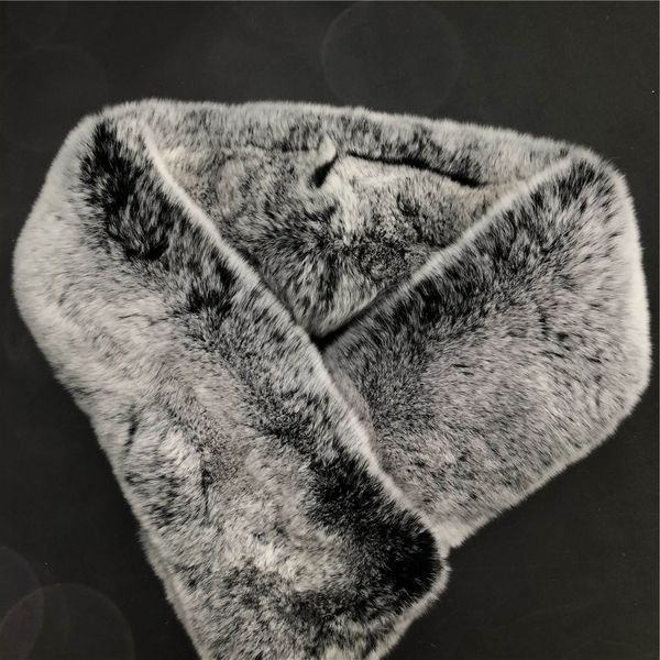Escarcha negra: bufanda de piel de conejo Rex real de doble cara, cuello, chal, bufandas, envoltura con botón magnético