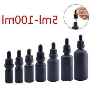 Botellas de perfume de aceite esencial de vidrio esmerilado negro Botellas de pipeta de reactivo líquido Cuentagotas Botella de aromaterapia 5ml-100ml Bgcet