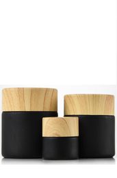 Pots en verre givré noir pots cosmétiques avec couvercles en plastique en bois pp 5G 10G 15G 20G 30 50g Baume à lèvres Cream8468077