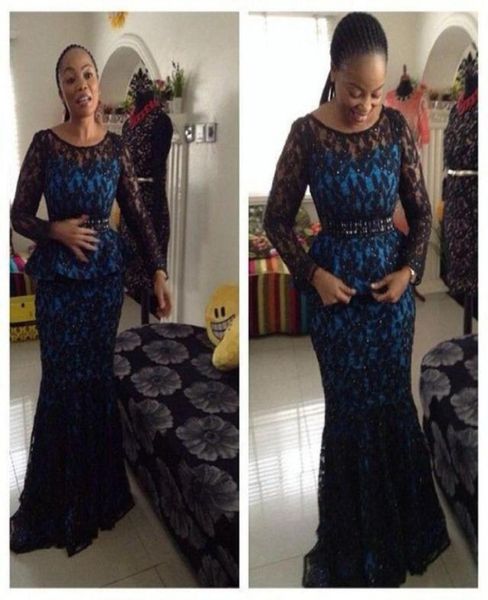 Black Full Lace Mother of the Bride Robes Long Manches Robes de soirée 2019 Africain Nigérian en dentelle Nigère Robes de fête 5256793