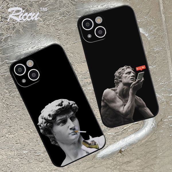 Black Funny Art Résumé Case pour iPhone 14 12 13 11 Pro Max Xs Max XR x 7 8 Plus Mini SILICONE Statue Soft TPU Cover