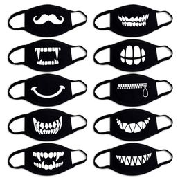 Zwart Grappige Uitdrukking Cartoon Tanden Gevoerde Masker Maskerade Cosplay Party Maskers Katoen Dusticht Half Gezicht Bescherming Cycling Masker