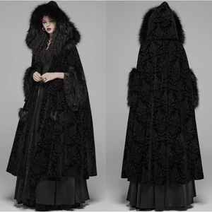 Black Fur Winter Cloak cape cape Hooded met print trim lange bruids wraps jassen speciaal feest banket gothic wrap bruiloft bruid slijtage 2754