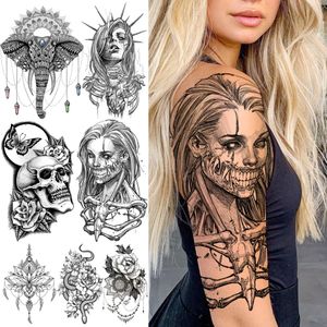 Negro gángster esqueleto vampiro Halloween tatuajes temporales para mujeres realista Punk niñas cráneo falso tatuaje pegatina brazo tatuajes