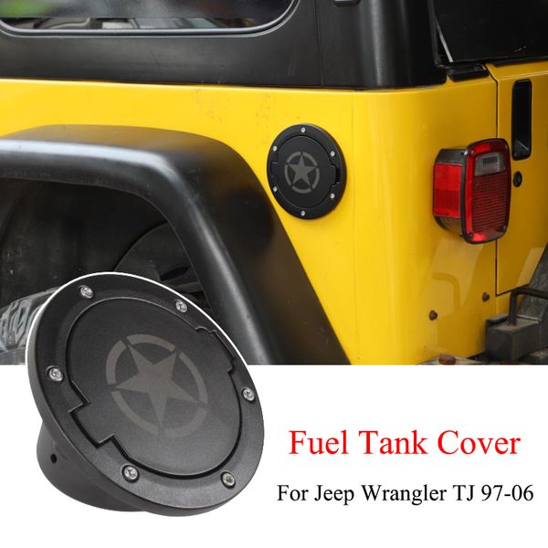 Cubierta del tanque de combustible de la capa de gas negra para Jeep Wrangler TJ 97-06 Accesorios exteriores Auto Estrella de cinco puntas