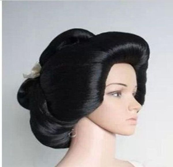 Black geisha perruque complète Plaque à coiffure Anime perruque Cosplay Wig 3965977