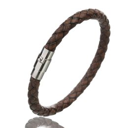 Bracelet en cuir véritable tressé noir hommes femmes fermoir magnétique en acier inoxydable Bracelets masculins Bracelets Punk bijoux