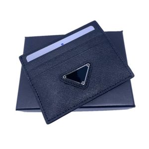 Zwarte echte lederen creditcardhouder Wallet Classic Business Mens ID -kaarten Case Coin Purse 2023 Nieuwe mode Slim Pocket Bag PO214J