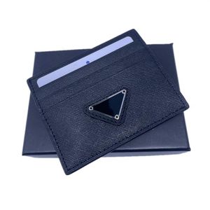 Zwarte echte lederen creditcardhouder Wallet Classic Business Mens ID -kaarten Case Coin Purse 2023 Nieuwe mode Slim Pocket Bag PO242H