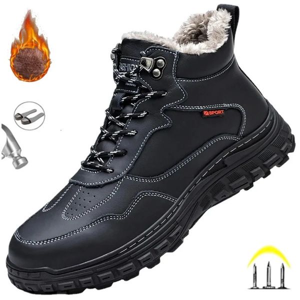 Noir en cuir véritable mode hommes bottes de travail de sécurité chaussures de sécurité imperméables bout en acier chaussures pour homme indestructibles 231225