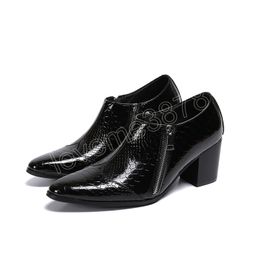 Chaussures habillées noires en cuir véritable pour hommes, chaussures de soirée à talons hauts, bottines à talons épais