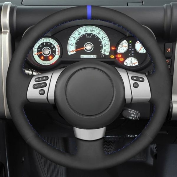 Cubierta de volante de automóvil de gamuza de cuero de gamuza negra para Toyota FJ Cruiser 2006 2007 2008 2009 2010 2012 2012 2013 2014