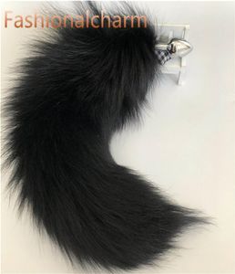 Black Real Real Fox Fur Fur Pild de queue métalle