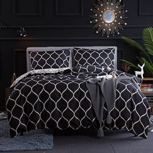 Zwart Geometrische Beddengoed Set Polyester Sanding Dekbedovertrek Set Koning / Queen Size Bed Beddengoed Beddengoed Netto Mesh Pattern Cedings 201021