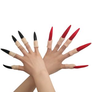 Noir Fantôme Halloween Ongles 10 PCS Faux Ongles Rouge Sorcière Zombie Effrayant Cosplay Déguisement Costume Maquillage DIY Nail Art