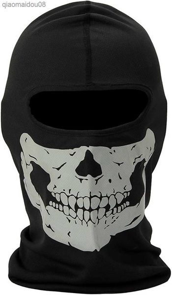 Black Ghosts Skull Full Face Mask Máscara de esquí a prueba de viento Motocicleta Face Tactical Balaclava Hood para Hombres Mujeres Halloween Cosplay L230704