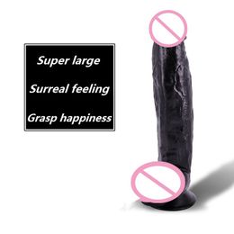 Gode géant noir énormes godes épais ventouse Long Dong haute qualité sucer pénis pour vagin Masturbation lesbienne (31 CM)