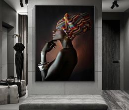 Fille noire avec des bijoux en argent, peintures sur toile d'art africain sur le mur, affiches et imprimés d'art, images sur toile pour salon 4355540