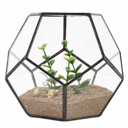 Vidrio negro Pentágono Geométrico Terrario Contenedor Ventana Alféizar Decoración Maceta Balcón Jardinera Diy Caja de exhibición Sin planta T200104274R