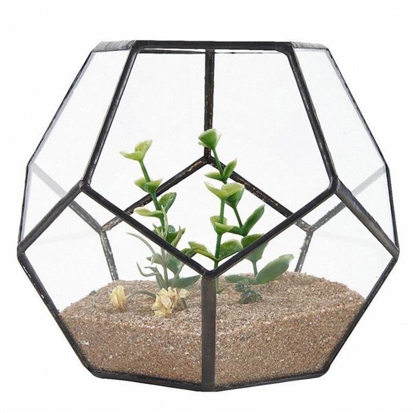 Verre noir Pentagone géométrique Terrarium conteneur fenêtre rebord décor Pot de fleur balcon planteur bricolage boîte d'affichage pas de plante T200104206W