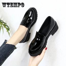 Mocassins noirs brillants escarpins en cuir souple, chaussures de travail à talons épais et peu profonds pour femmes, mode coréenne Drop 240104