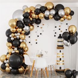 Or Noir Ballon Garland Arch Joyeux Anniversaire Fête Décoration Enfants Graduation Party Latex Baloon Mariage Anniversaire Décor 220527