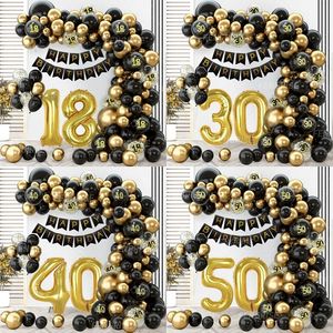 Black Gold Balloon Garland Arch Kit Confetti Látex Balloon Happy 18 30 40 50 años Decoración de fiestas de cumpleaños Aniversario de adultos 240417