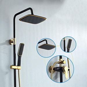 Juego de grifo de ducha de baño de oro negro Conjunto de grifo mezclador de lluvia de montaje en pared Juegos de 3 vías para bañera