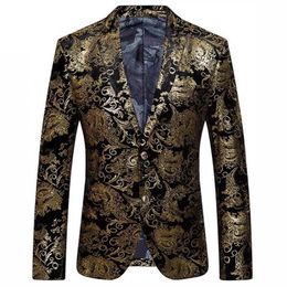 Schwarz Gold Blazer Männer Paisley Blumenmuster Hochzeitsanzug Jacke Slim Fit Stilvolle Kostüme Bühnenkleidung Für Herren Blazer Designs275U