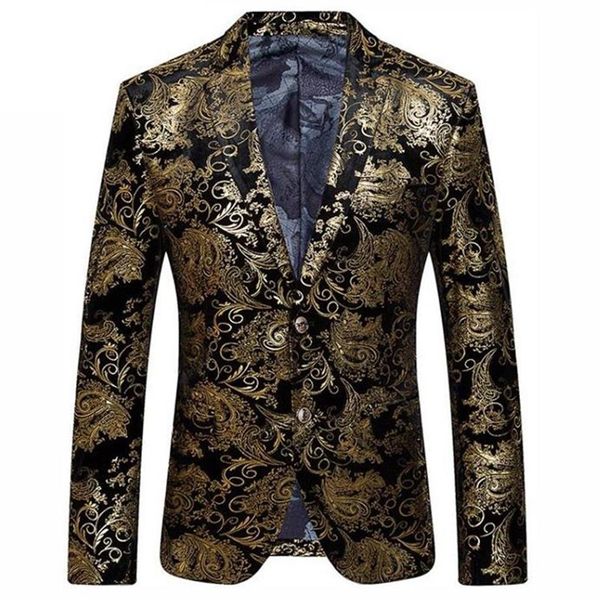 Blazer en or noir hommes Paisley motif floral veste de costume de mariage Slim Fit costumes élégants vêtements de scène pour hommes Blazers Designs244d