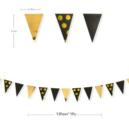 Black Gold Foil Polka Dot Pennant Banner Papier Triangle vlaggen Bunting Garland voor bruiloft Baby shower Verjaardagsfeestje Decoraties