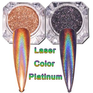 Black Gold Laser Nail Glitter Holographic Powder for Nails Mirror Polishing Chrome Pigments Shimmer Dip Powders Nail Art Decorations