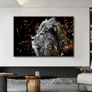 Black Gold Lion Eelphant Canvas Painting African Animal Poster Prints Wall Art Zebra Esthetic Picture for Living Room Decor
