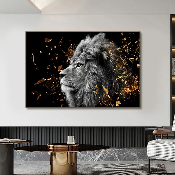 Black Gold Lion Anfant Canvas Painting African Animal Cartel Señel Arte de la pared Cebra imagen estética para decoración de la sala de estar
