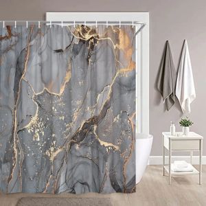 Cortina de ducha de mármol de oro negro líneas doradas doradas abstractas cortinas de ducha de poliéster lavables modernas decoración de baño