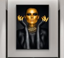 Zwart gouden naakt sexy vrouw canvas schilderijen op de muurkunst posters en print Gold Face Girl Art Picture Home Wall Decor Cuadro4188999