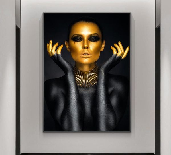 Black Gold Nude Sexy Woman Tolevas Tolevas on the Wall Art Affiches et imprimés Gold Face Girl Art Picture Home Decor Wall Cuadro4188999