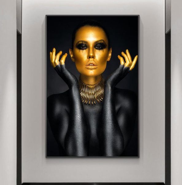 Black Gold Nude Sexy Woman Tolevas Tolevas on the Wall Art Affiches et imprimés Gold Face Girl Art Picture Home Decor Wall Cuadro6236064