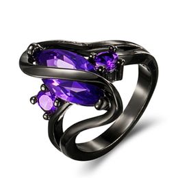 Bagues en or noir mode élégant violet cheval oeil Zircon anneaux pour femmes hommes Simple personnalité breloque anneau cadeau pour fête meilleur ami