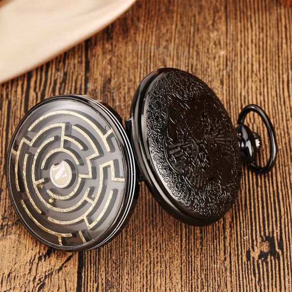 Couverture en or noir / or / rose Maze de balle mobile unique Affichage Small Game Quartz Vintage Pocket Watch Gift Kids Men Femmes