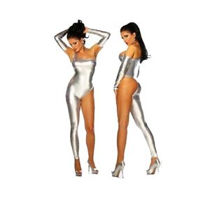 Noir/or/argent gothique Punk Wetlook brillant métallique une épaule Catsuit ensemble décapant scène combinaison Faux cuir Costume