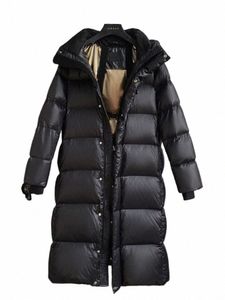 Manteau en duvet d'oie blanche blackgold Lg Tempérament à capuche coupe-vent épais au genou manteau en duvet w3kd #
