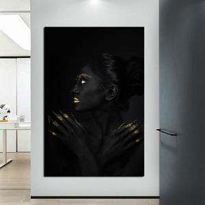 Affiche de femme en or noir, peintures sur toile, images d'art murales pour salon, affiches et imprimés de décoration de maison moderne, sans cadre 275c