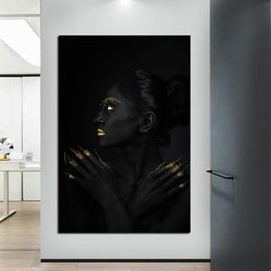 Black Gold Woman Poster Canvas schilderijen Wall Art Pictures voor woonkamer Moderne thuisdecoratie posters en prints geen frame252r